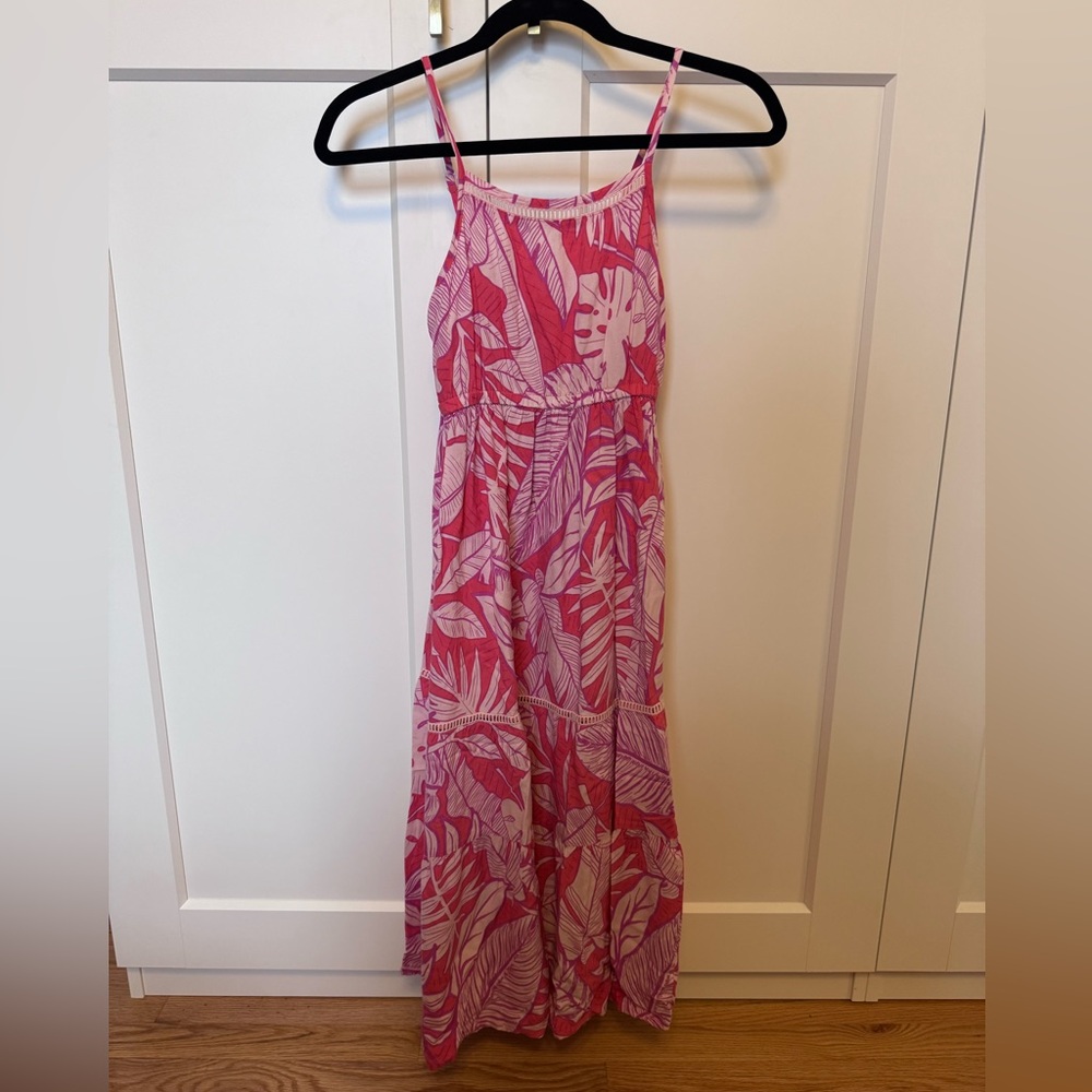 Pink Leaf Print Maxi Dress, Girls size 8